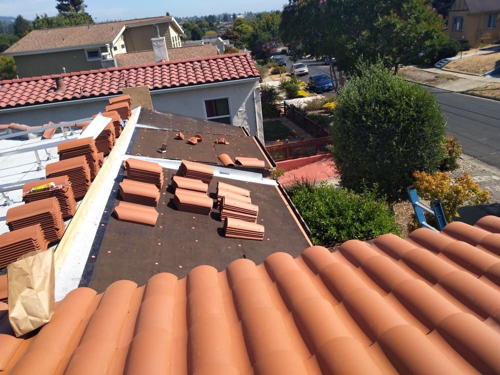 Commercial roofing crew at work